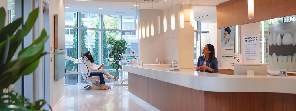 A smiling dentist with tools, surrounded by a bright, welcoming dental office.